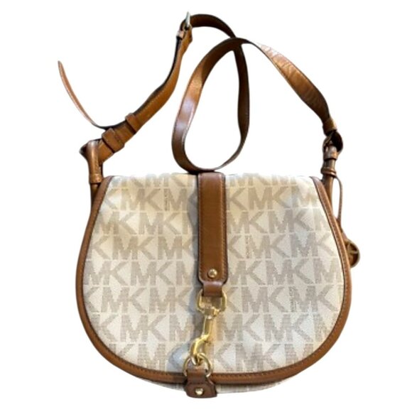 Michael Kors "Jamie" MK Signature Monogram Canvas Saddle Bag Crossbody Purse - Picture 4 of 8